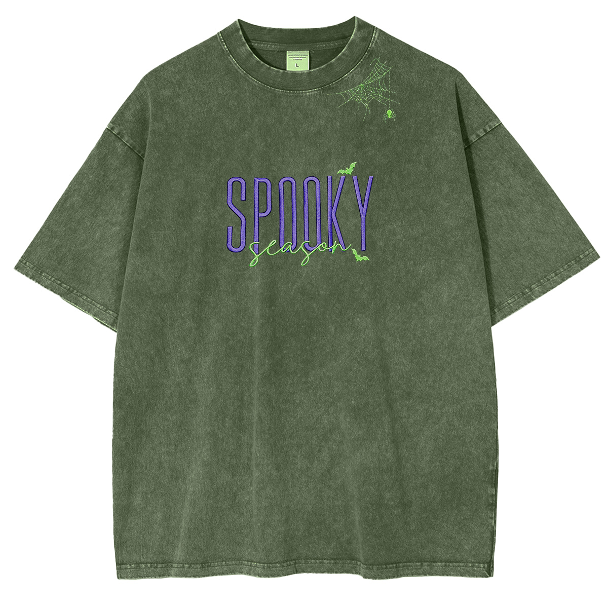 Embroidered Halloween Spiderweb Neckline Weashed Shrit