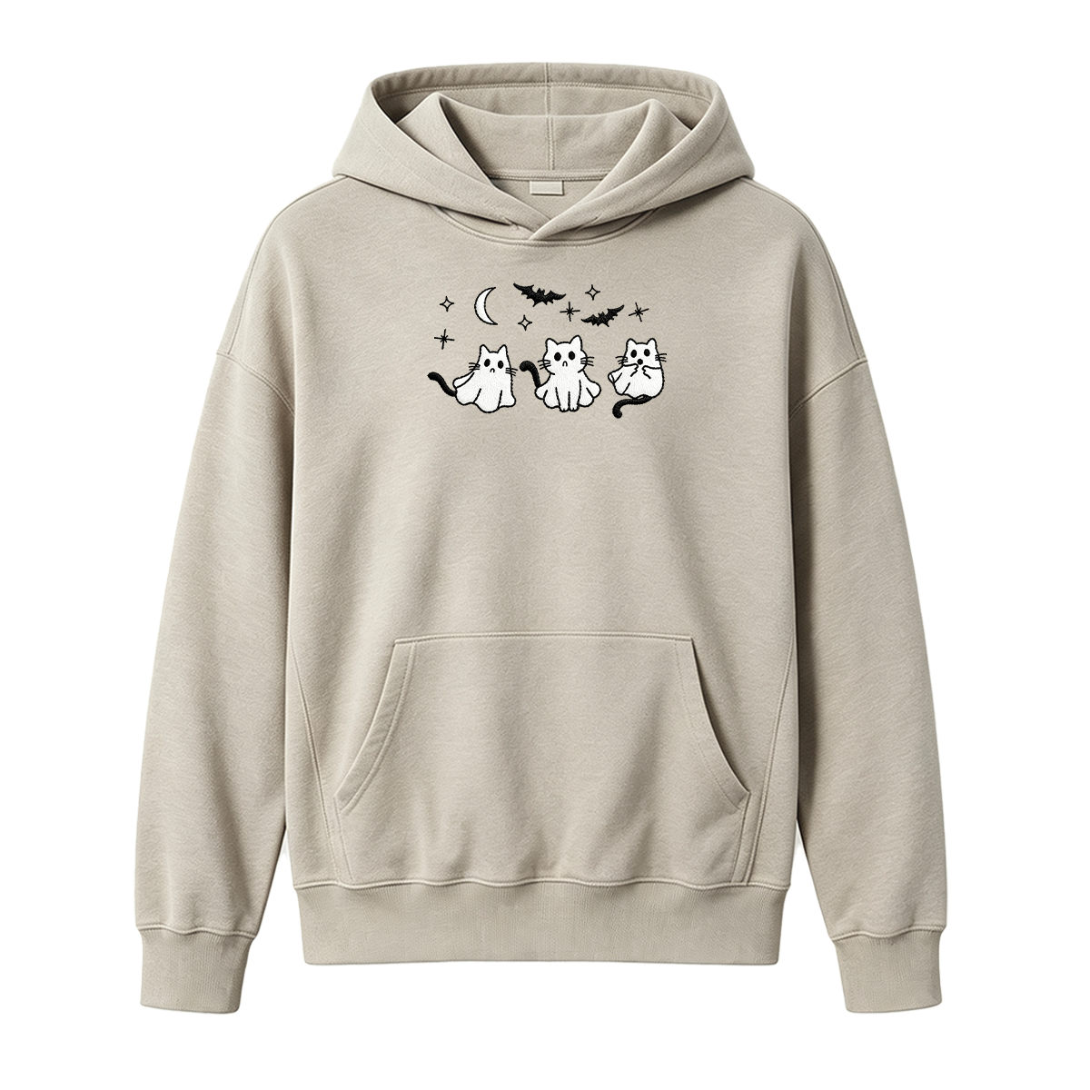 3 Ghost Cats Embroidered Spooky Season Halloween Hoodie
