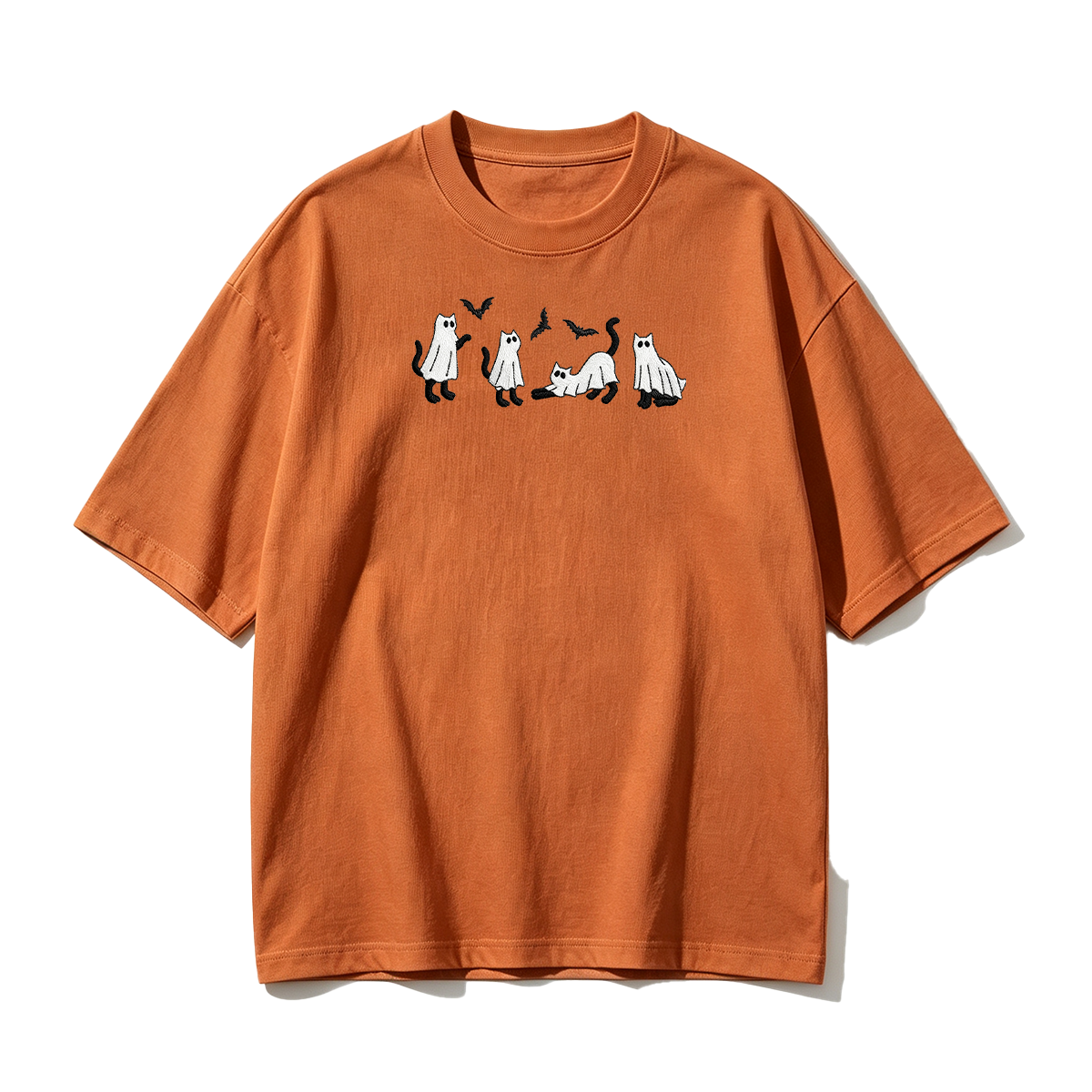 Embroidered Ghost Cats Halloween T-shirt