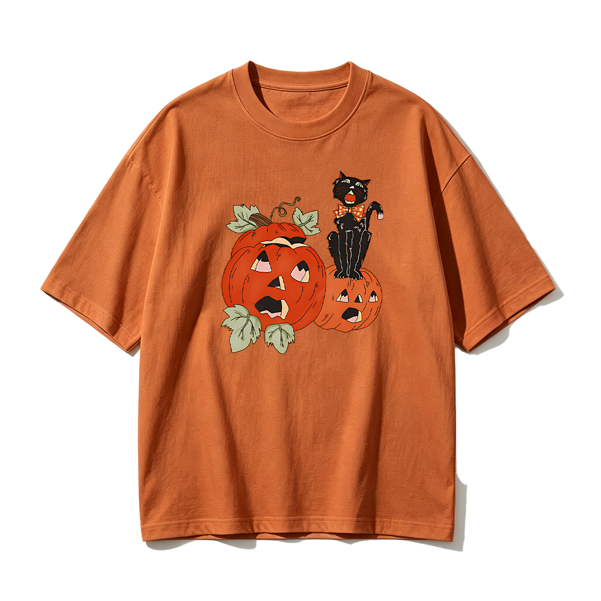 Halloween Screaming Black Cat And Pumpkins T-shirt