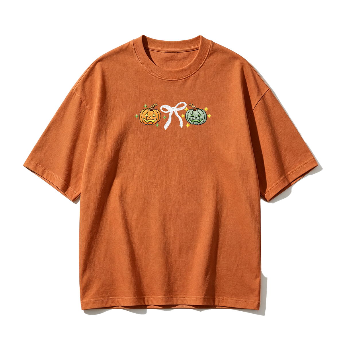 Embroidered Halloween Coquette Pumpkins T-shirt