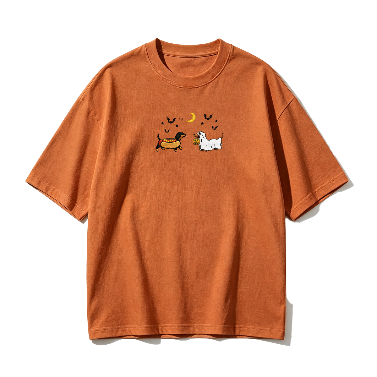 Embroidered Halloween Black and Brown & Brown Dachshunds Spooky Season  T-shirt