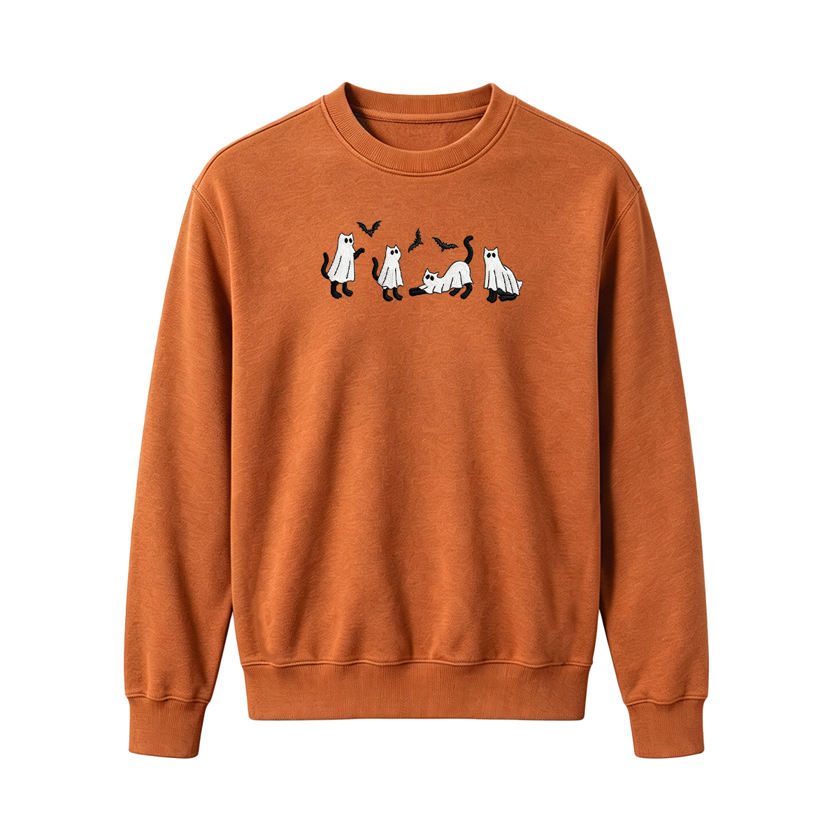 Embroidered Ghost Cats Halloween  Sweatshirt