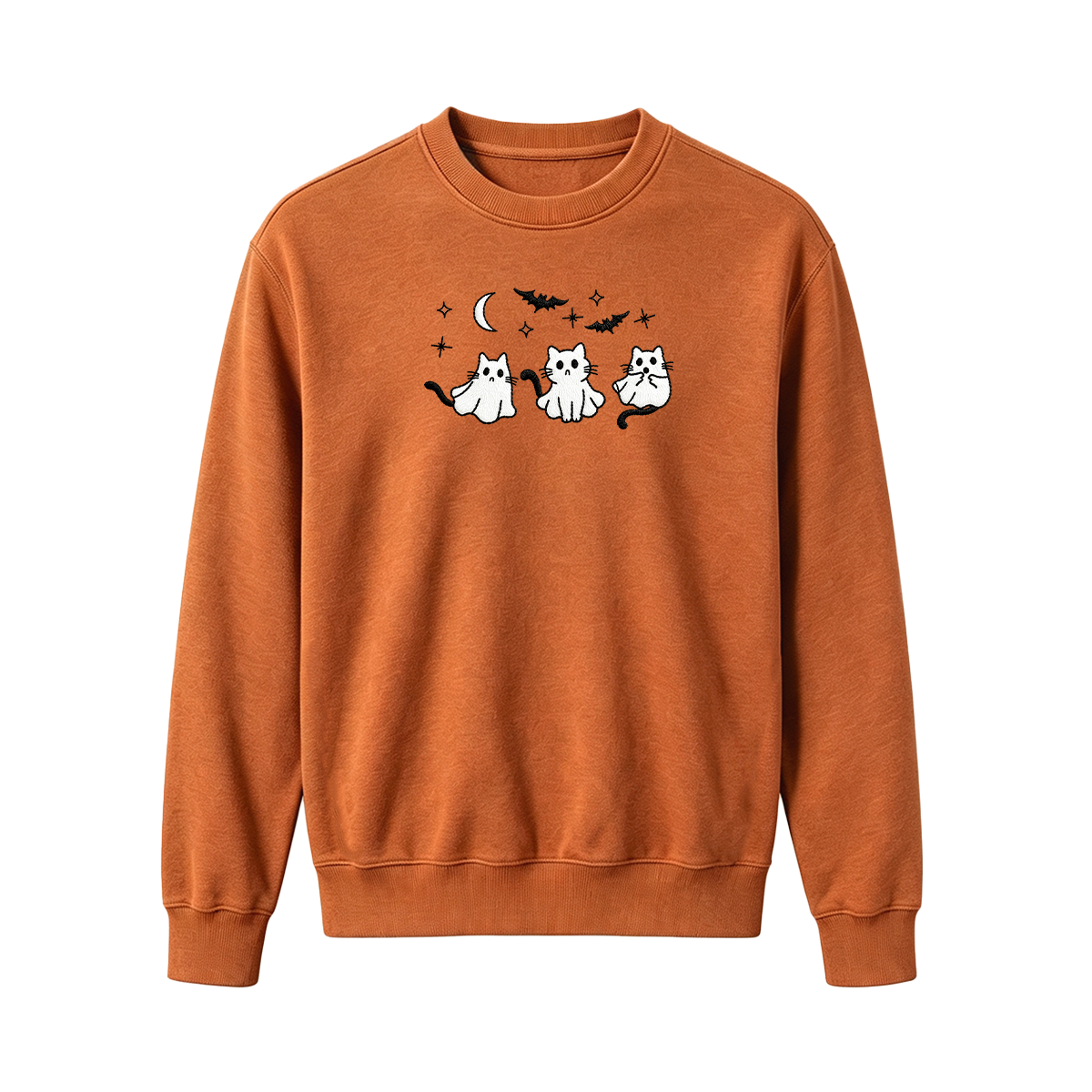 3 Ghost Cats Embroidered Spooky Season Halloween Sweatshirt