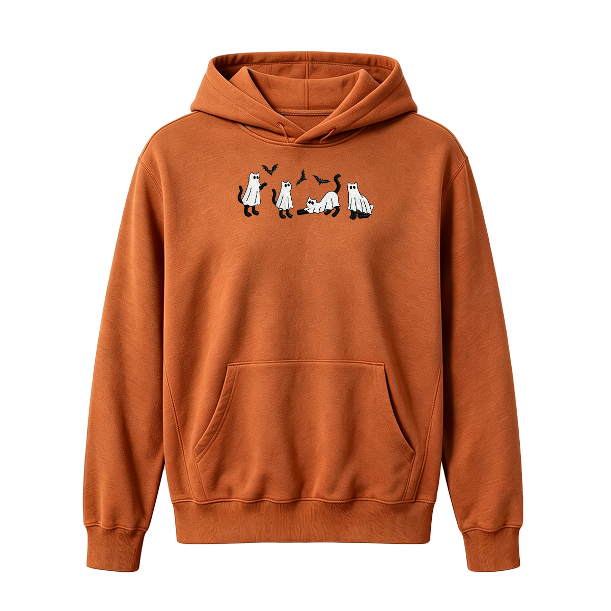 Embroidered Ghost Cats Halloween Hoodie