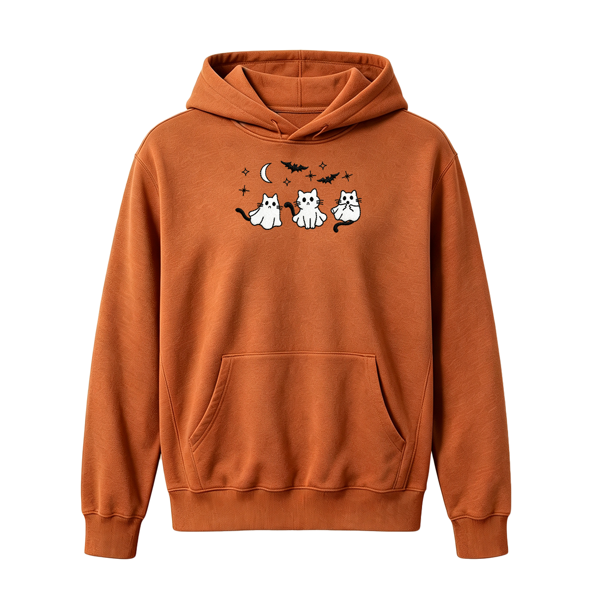 3 Ghost Cats Embroidered Spooky Season Halloween Hoodie