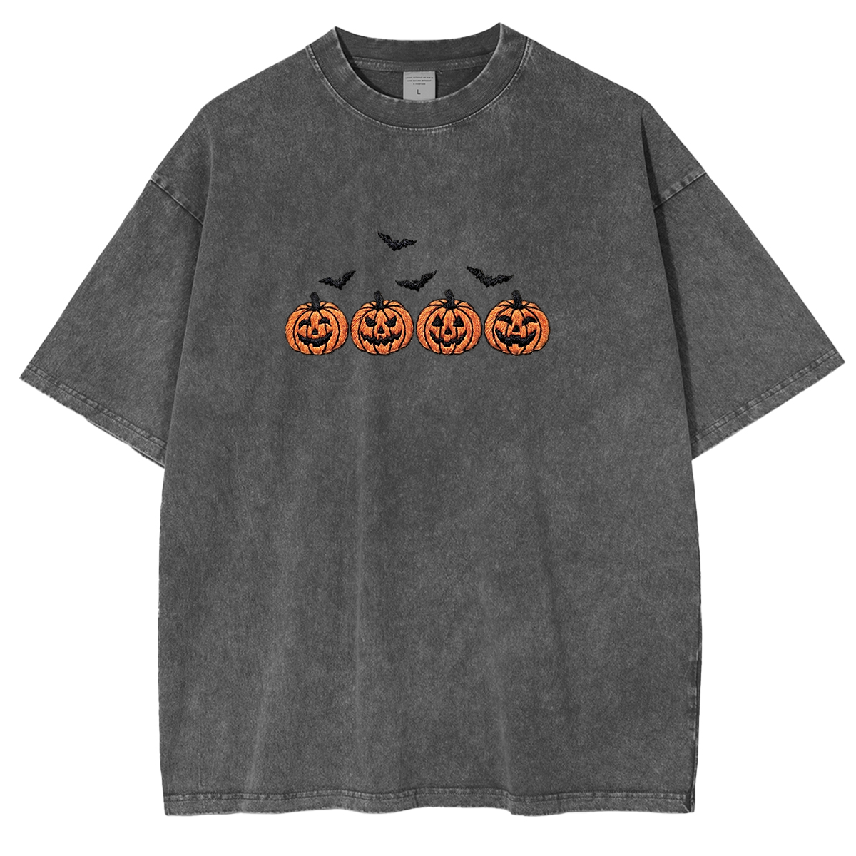 Pumpkins and bats embroidered spooky season Halloween Weashed Shrit