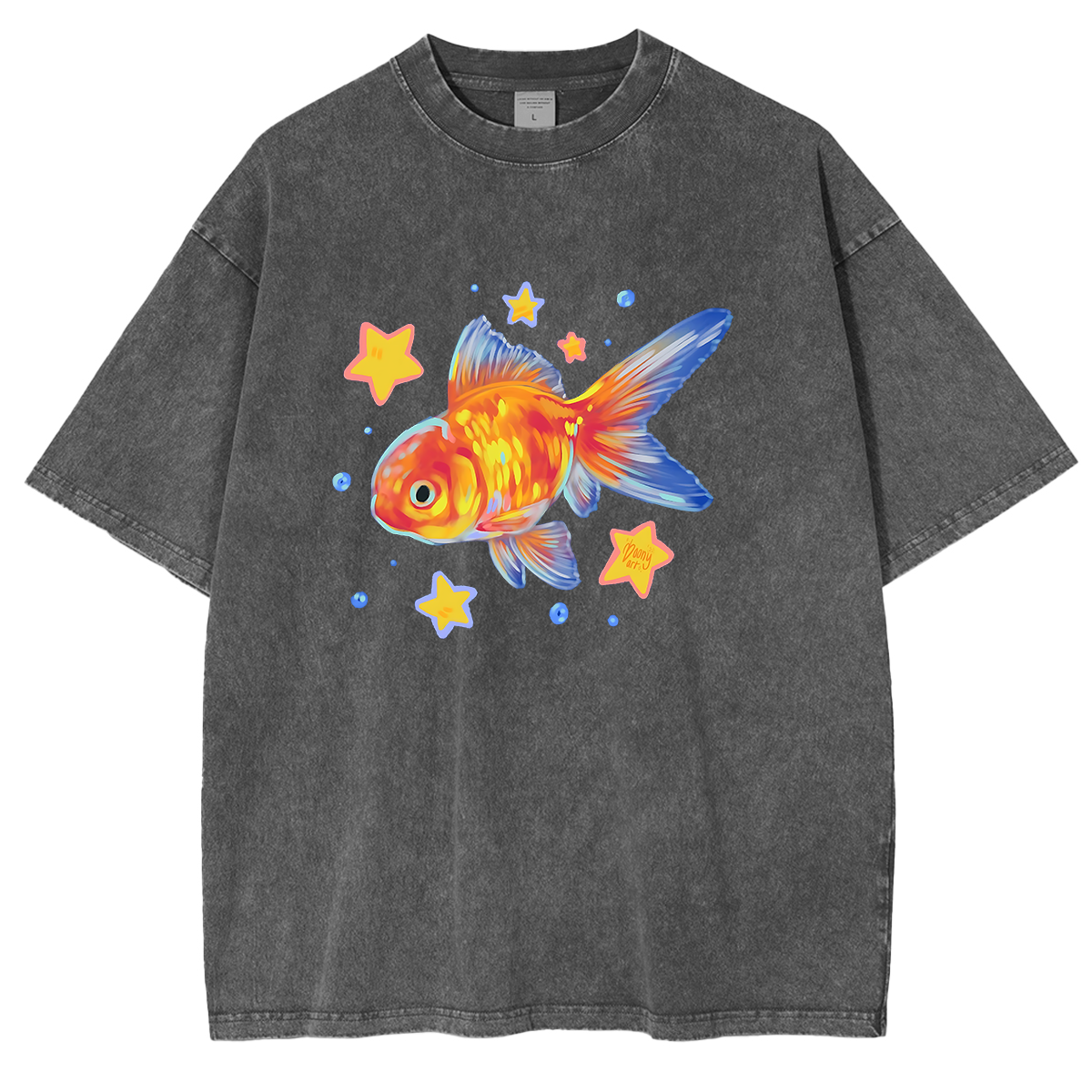 Goldfish Illustration Washed T-shirt