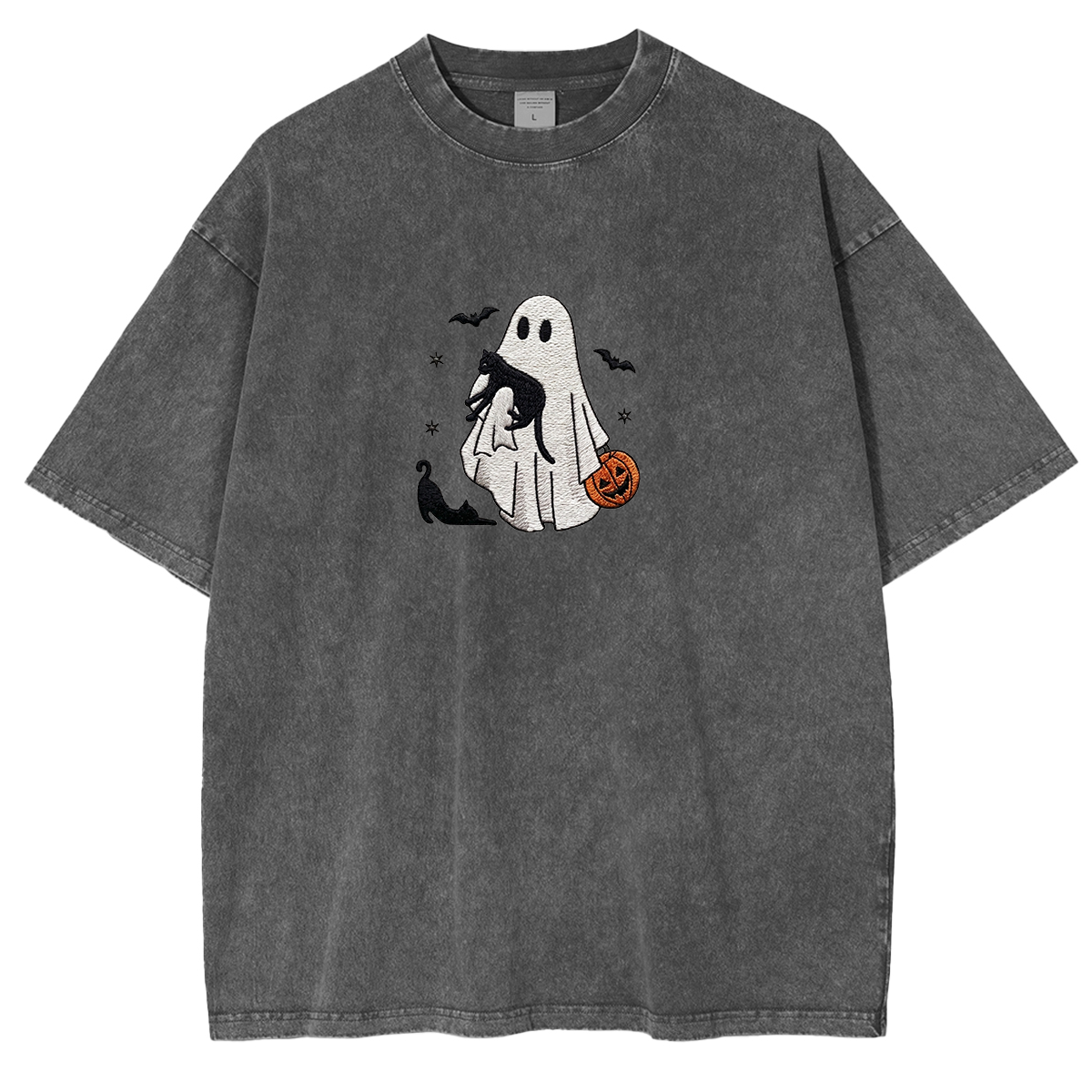 Ghost With Cats embroidered Halloween Weashed Shrit