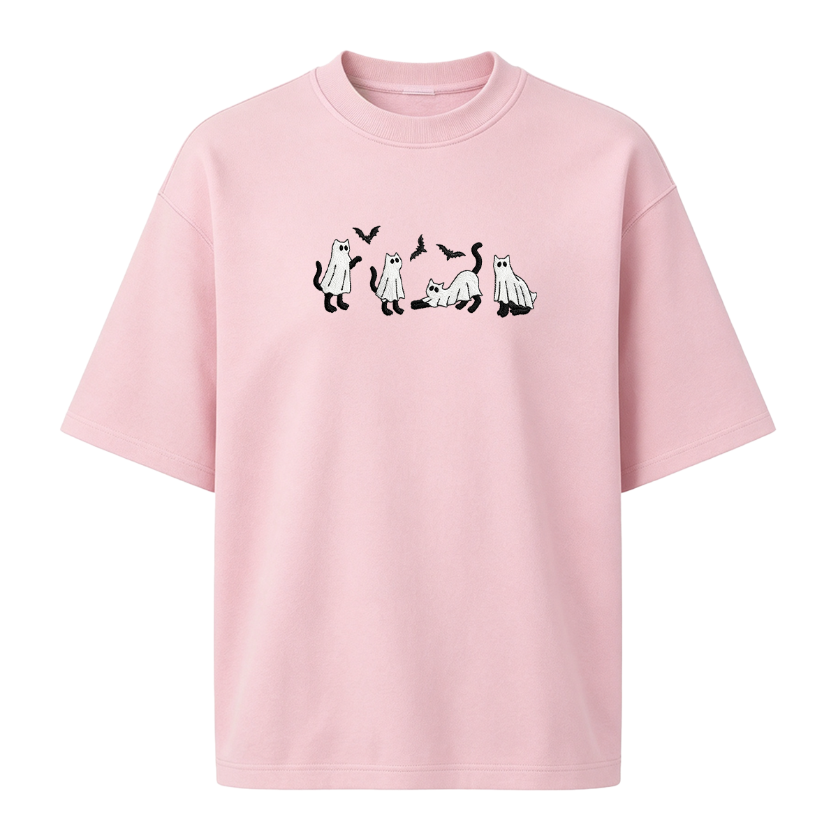 Embroidered Ghost Cats Halloween T-shirt