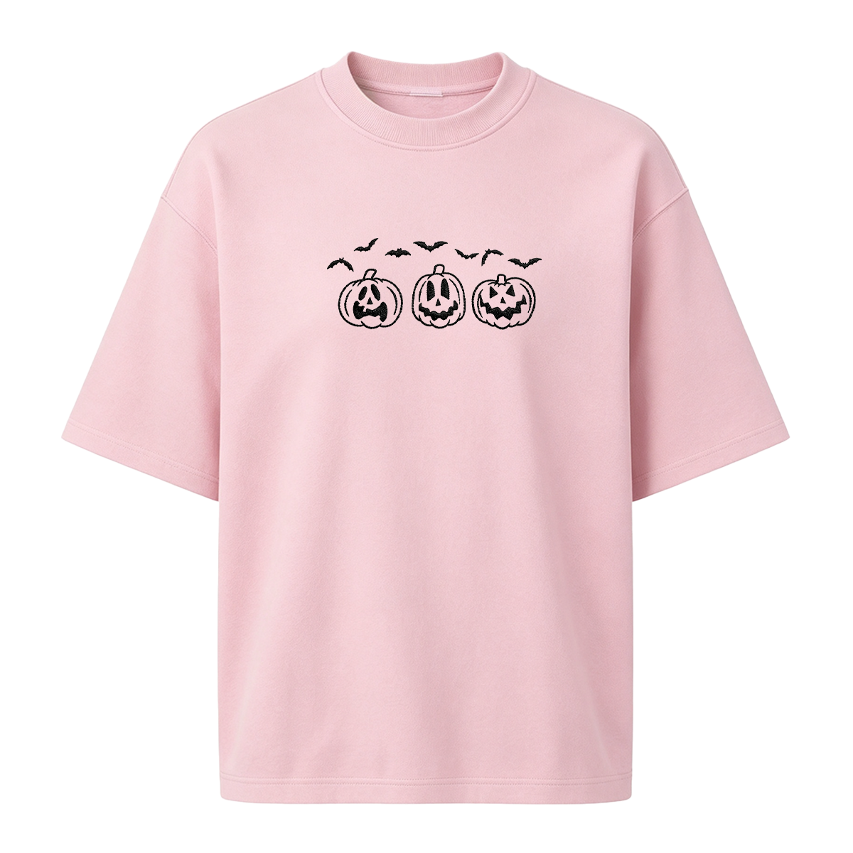 Embroidered Pumpkin Outline with Bats Halloween T-shirt