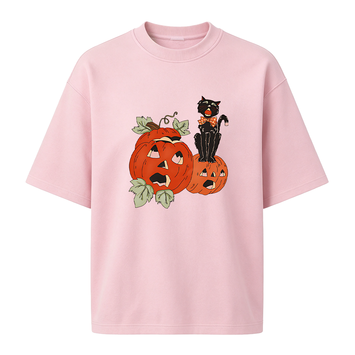 Halloween Screaming Black Cat And Pumpkins T-shirt