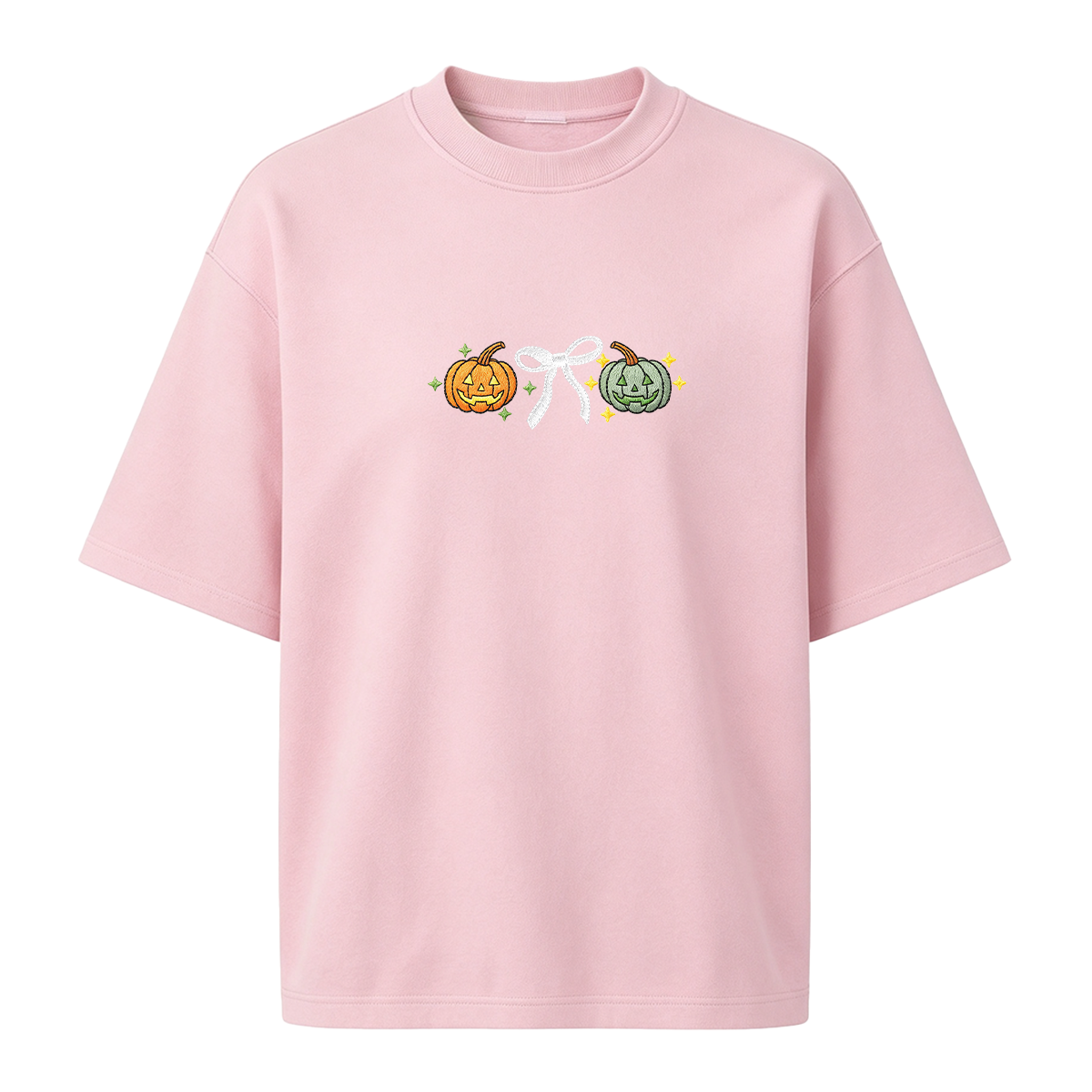 Embroidered Halloween Coquette Pumpkins T-shirt