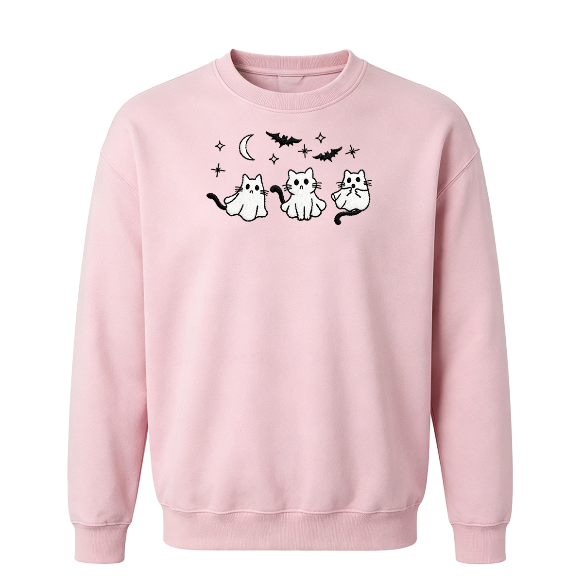 3 Ghost Cats Embroidered Spooky Season Halloween Sweatshirt