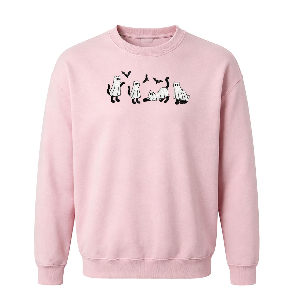 Embroidered Ghost Cats Halloween  Sweatshirt