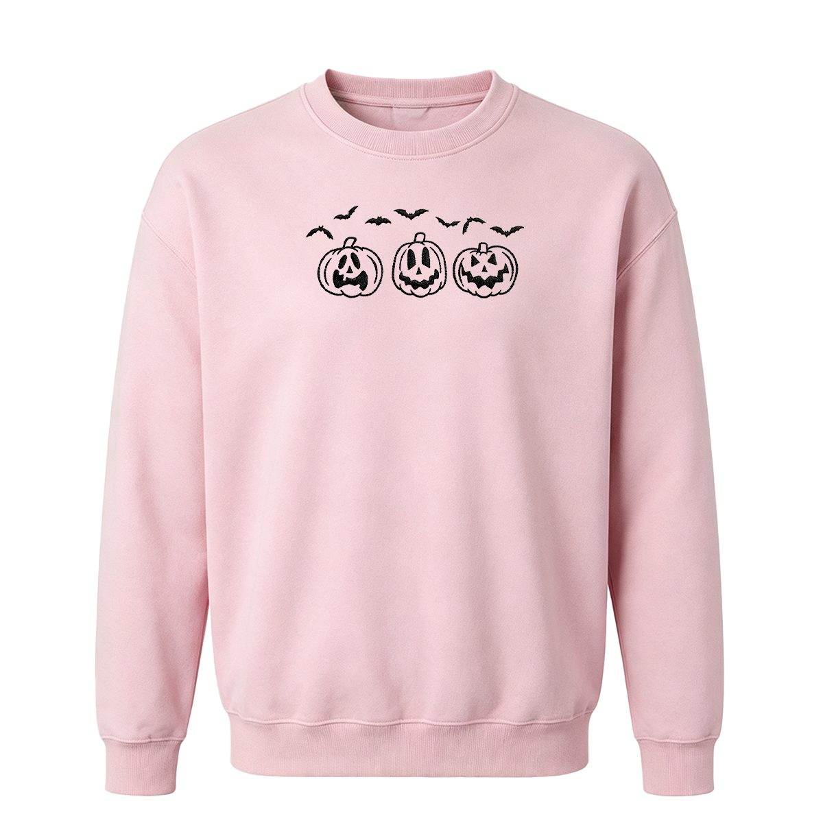 Embroidered Pumpkin Outline with Bats Halloween Sweatshirt