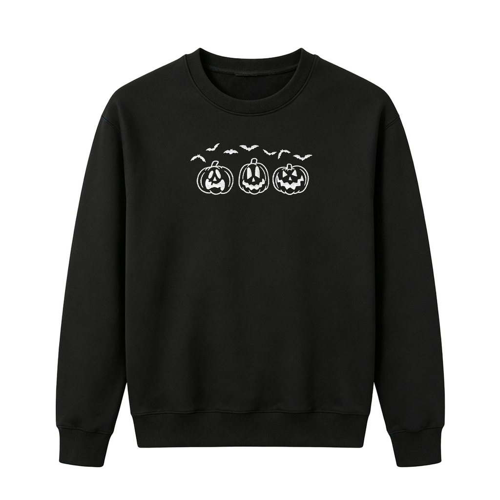 Embroidered Pumpkin Outline with Bats Halloween Sweatshirt
