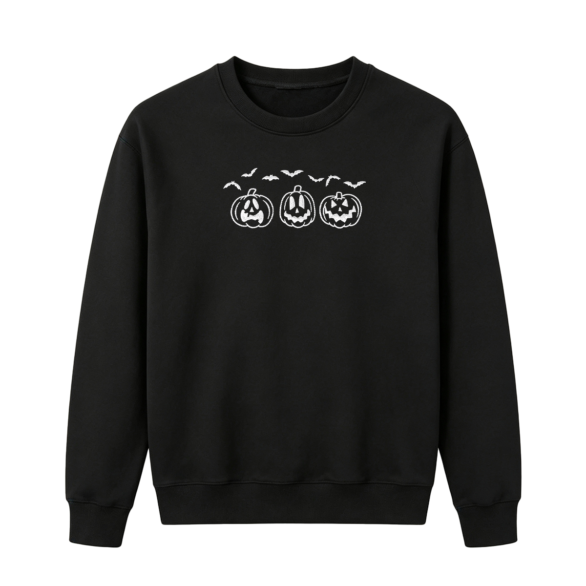 Embroidered Pumpkin Outline with Bats Halloween Sweatshirt