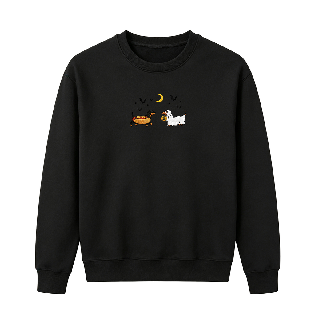 Embroidered Halloween Black and Brown & Brown Dachshunds Spooky Season Sweatshirt
