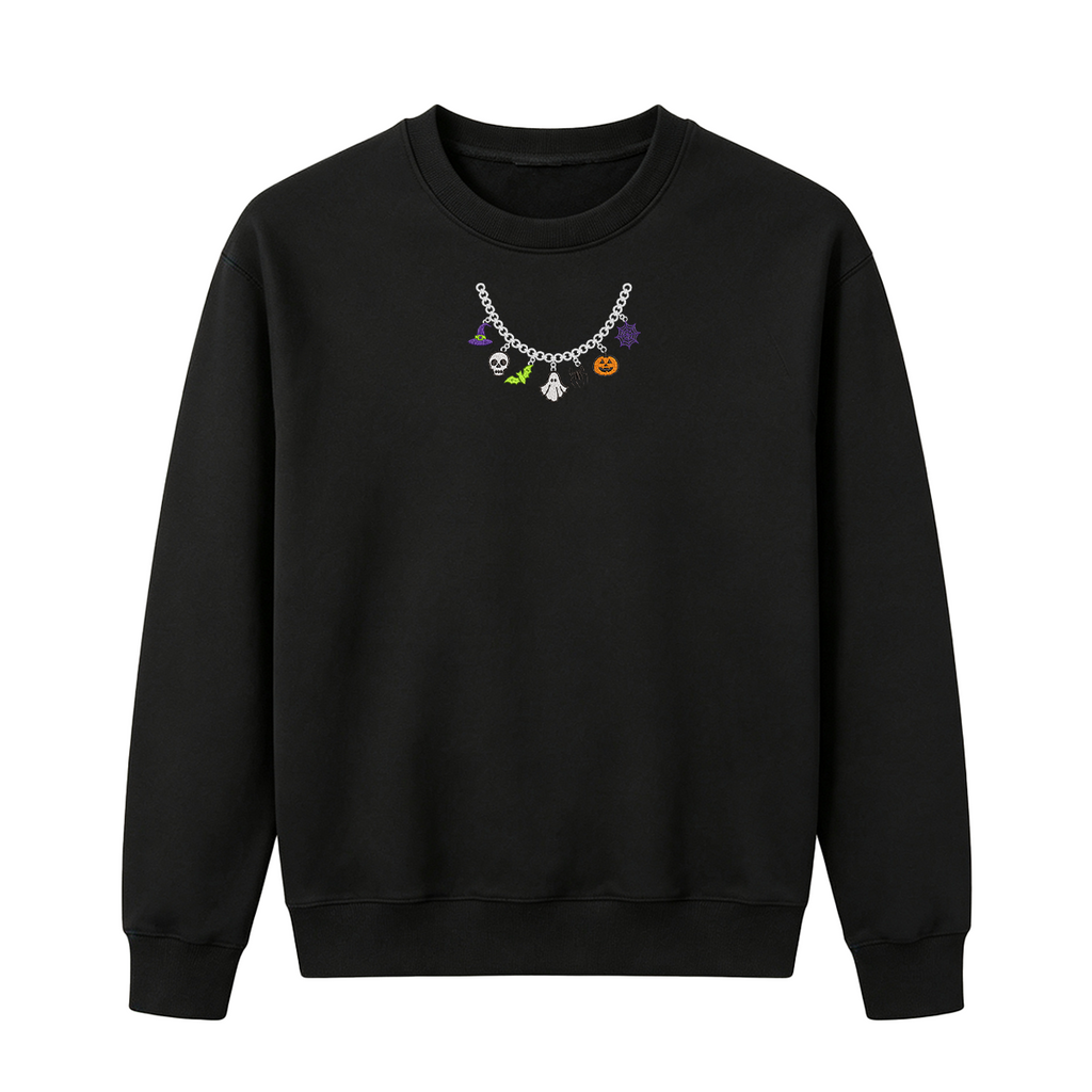 Spooky Season Necklace Charms Embroidered Halloween Sweatshirt