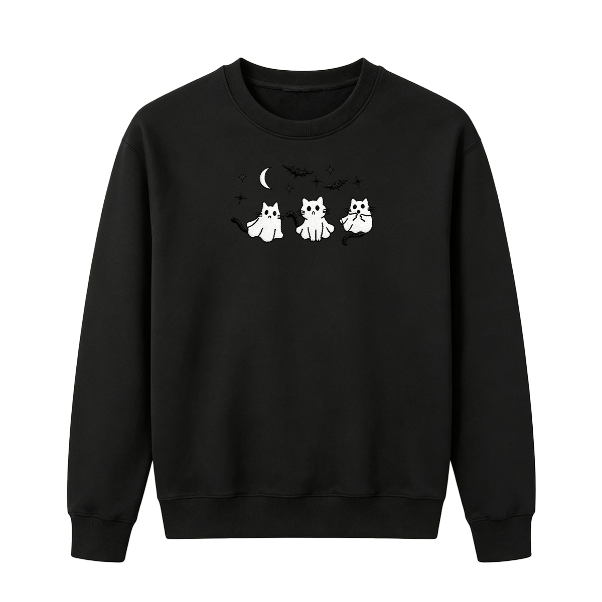 3 Ghost Cats Embroidered Spooky Season Halloween Sweatshirt