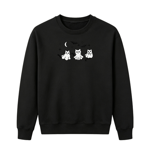 3 Ghost Cats Embroidered Spooky Season Halloween Sweatshirt