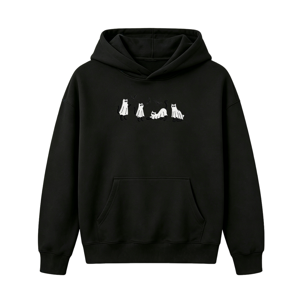 Embroidered Ghost Cats Halloween Hoodie