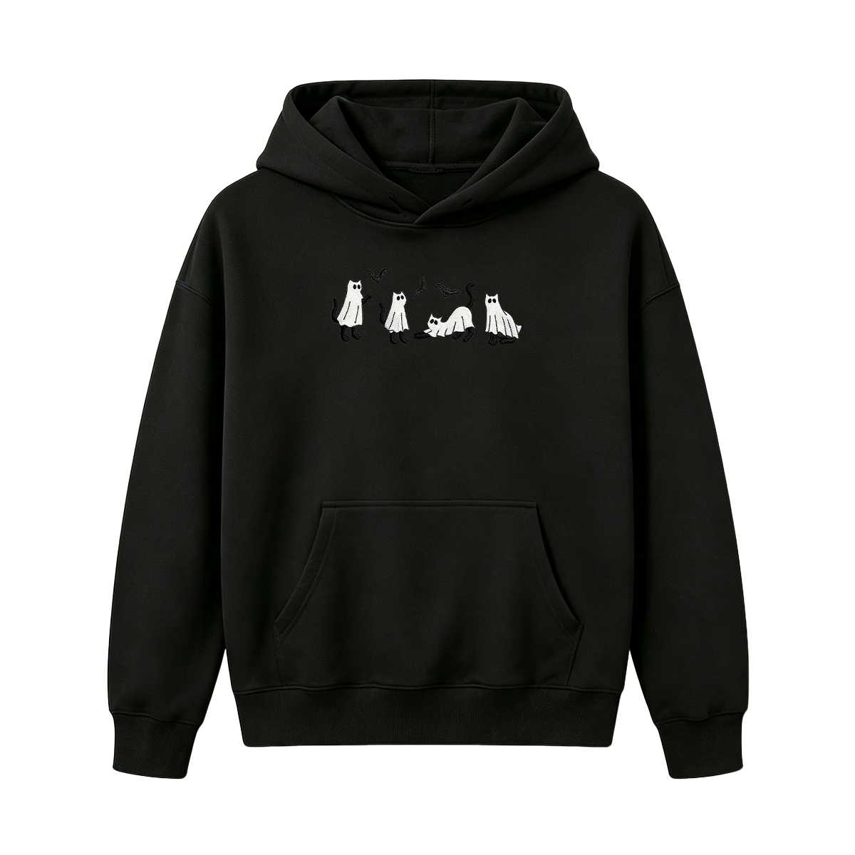 Embroidered Ghost Cats Halloween Hoodie