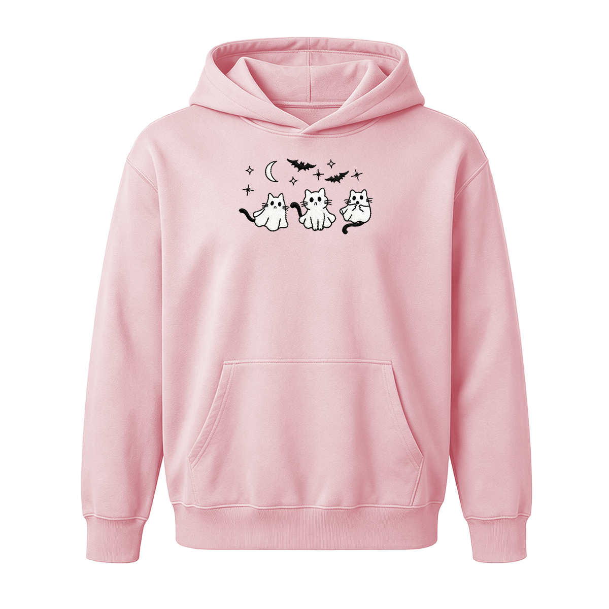 3 Ghost Cats Embroidered Spooky Season Halloween Hoodie