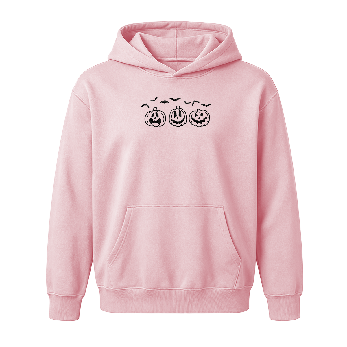 Embroidered Pumpkin Outline with Bats Halloween Hoodie