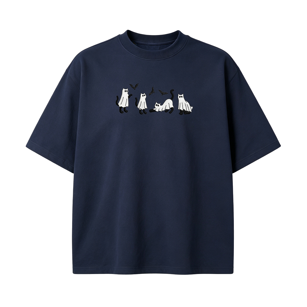 Embroidered Ghost Cats Halloween T-shirt