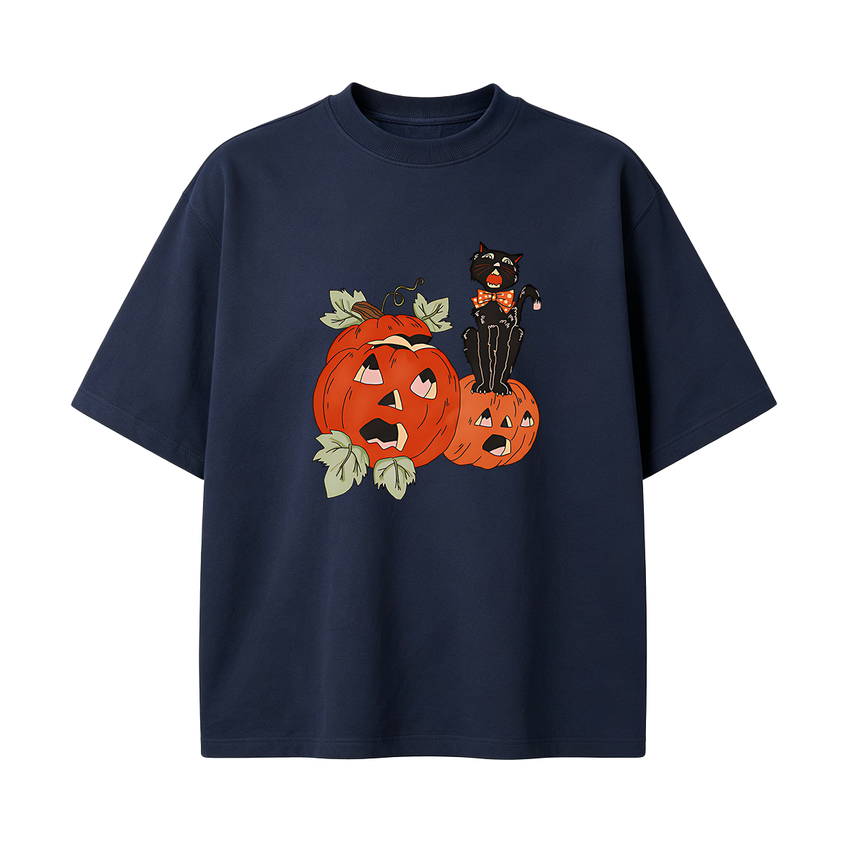 Halloween Screaming Black Cat And Pumpkins T-shirt