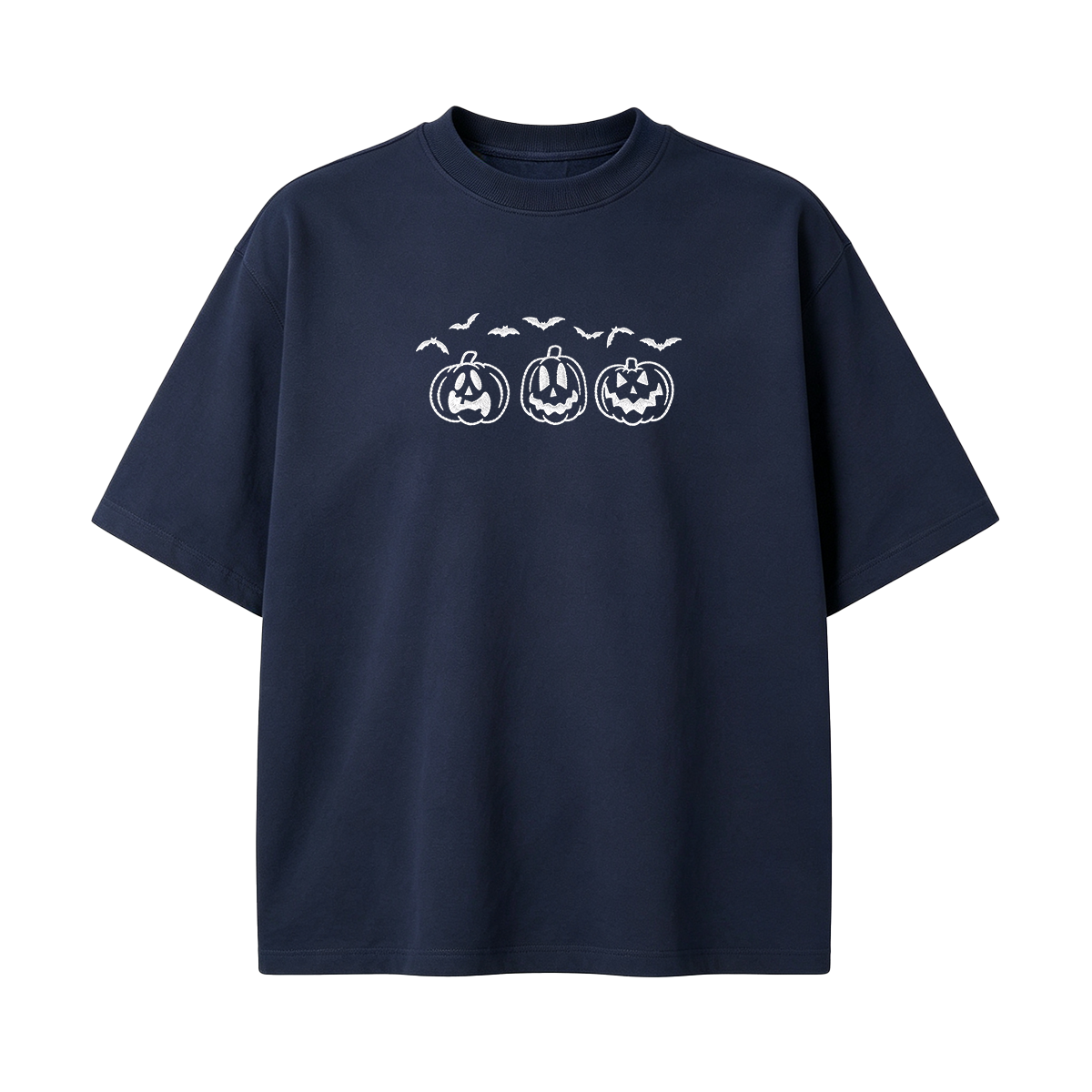Embroidered Pumpkin Outline with Bats Halloween T-shirt