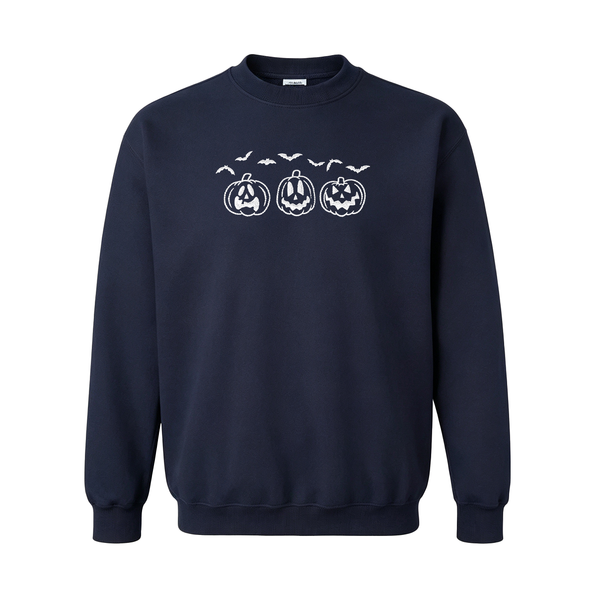 Embroidered Pumpkin Outline with Bats Halloween Sweatshirt