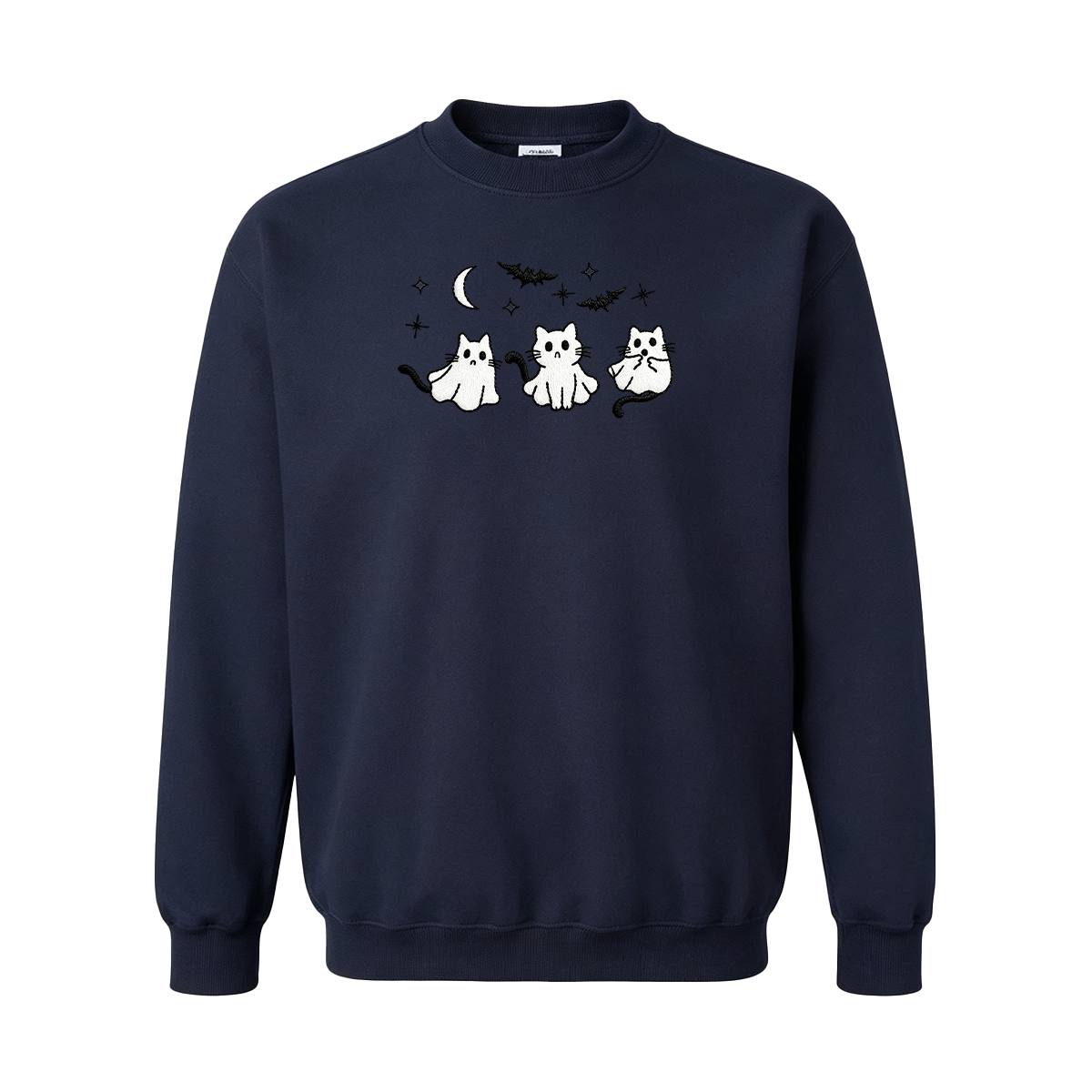 3 Ghost Cats Embroidered Spooky Season Halloween Sweatshirt