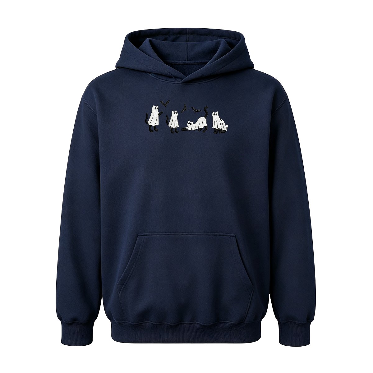 Embroidered Ghost Cats Halloween Hoodie