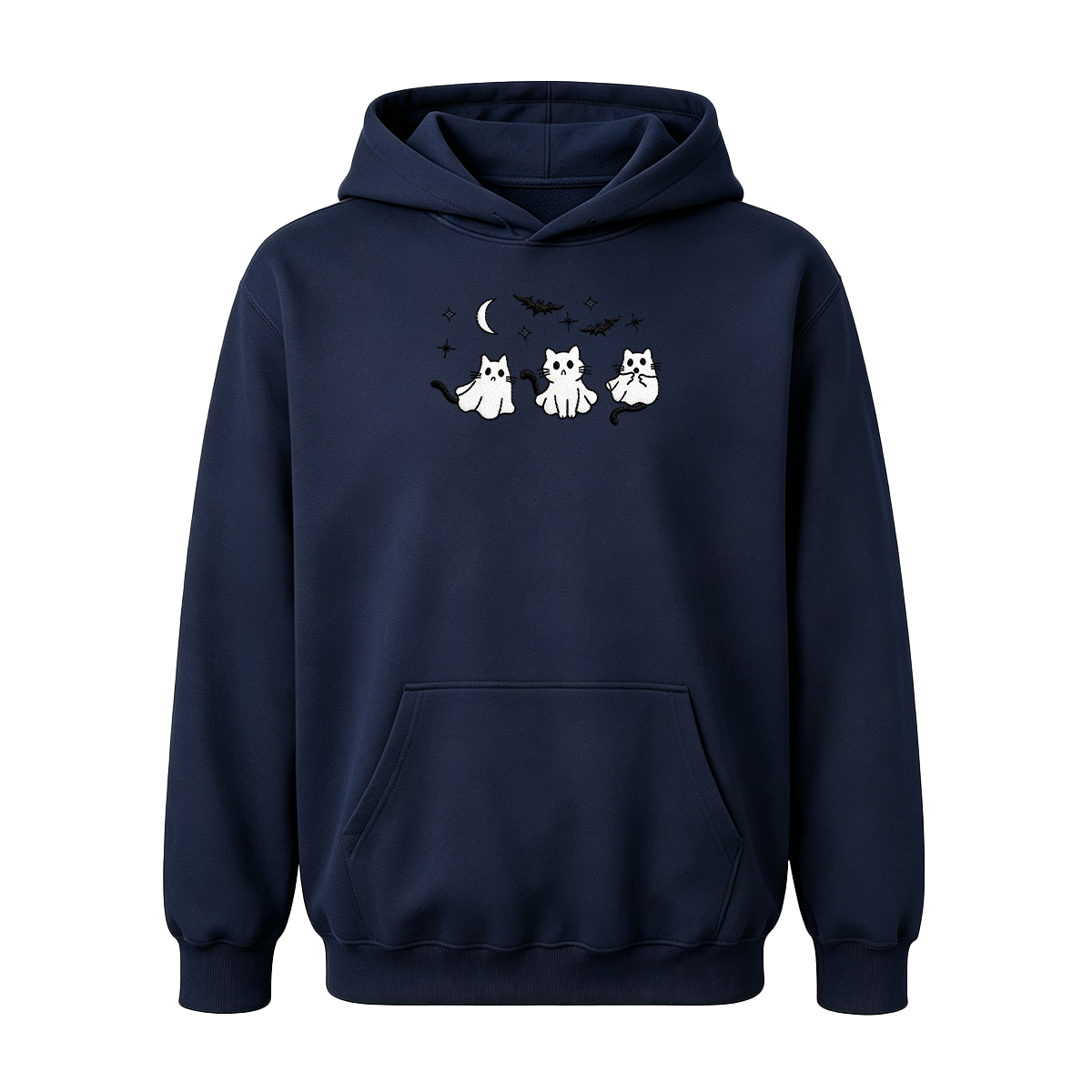 3 Ghost Cats Embroidered Spooky Season Halloween Hoodie