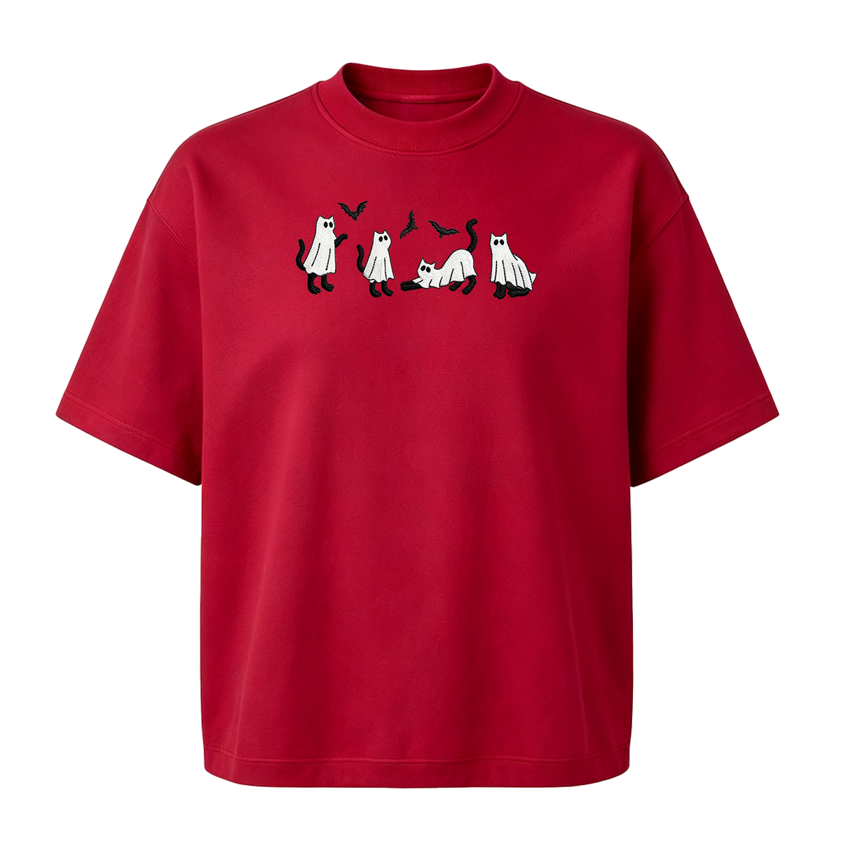 Embroidered Ghost Cats Halloween T-shirt