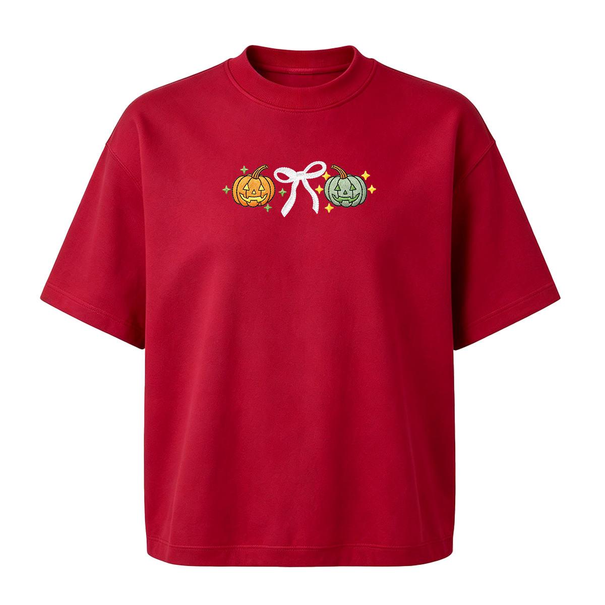 Embroidered Halloween Coquette Pumpkins T-shirt