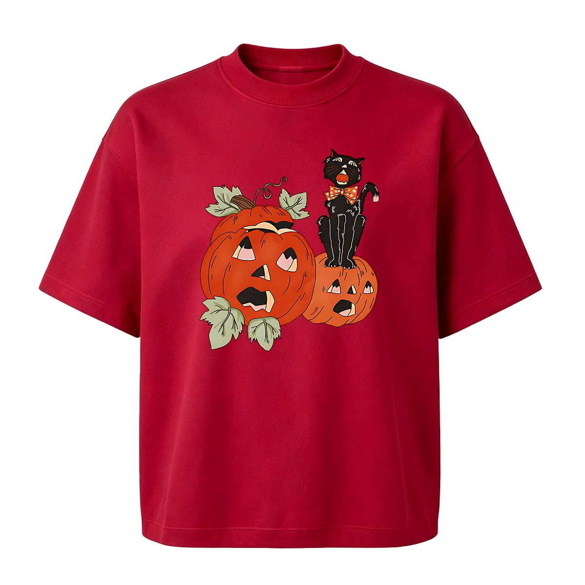 Halloween Screaming Black Cat And Pumpkins T-shirt