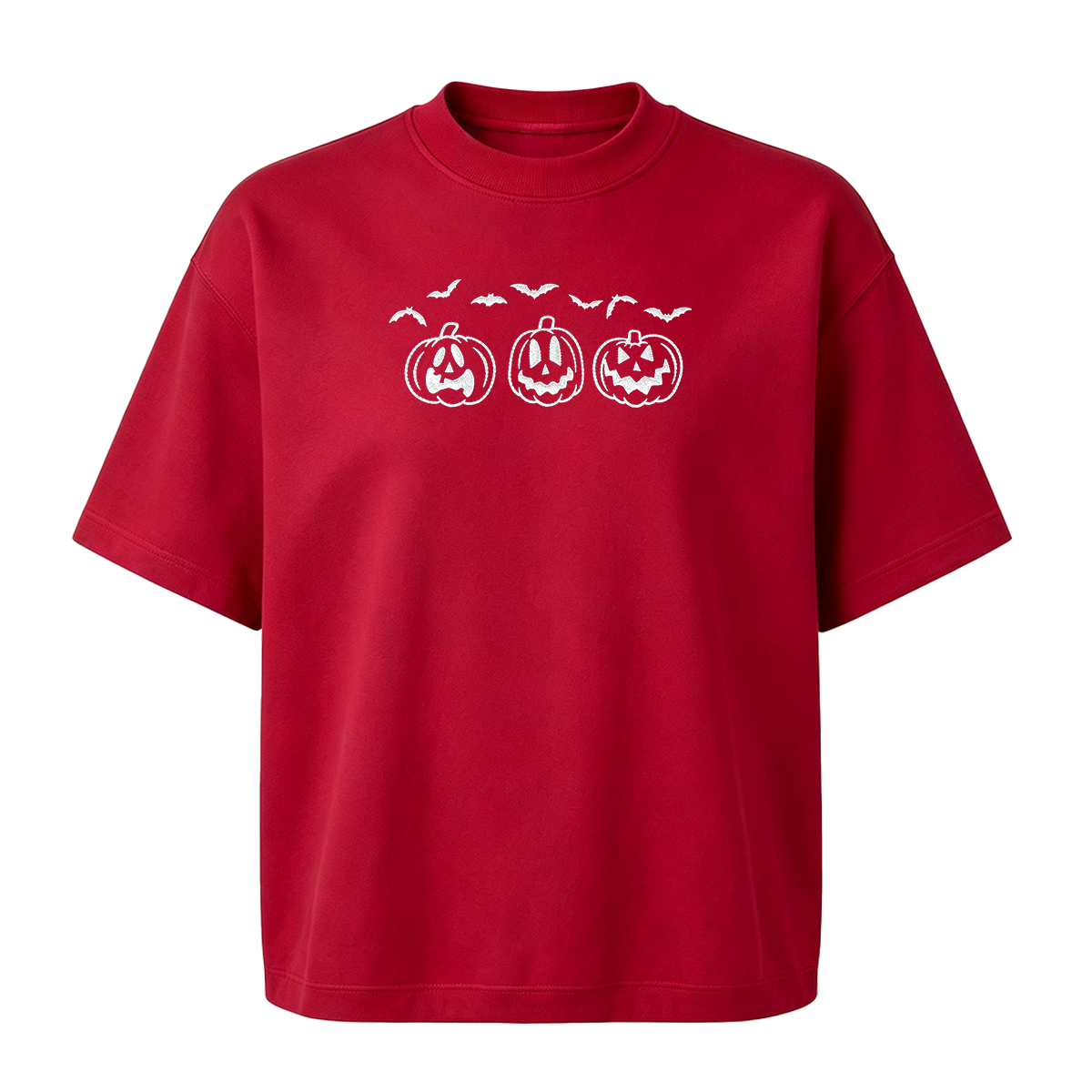 Embroidered Pumpkin Outline with Bats Halloween T-shirt