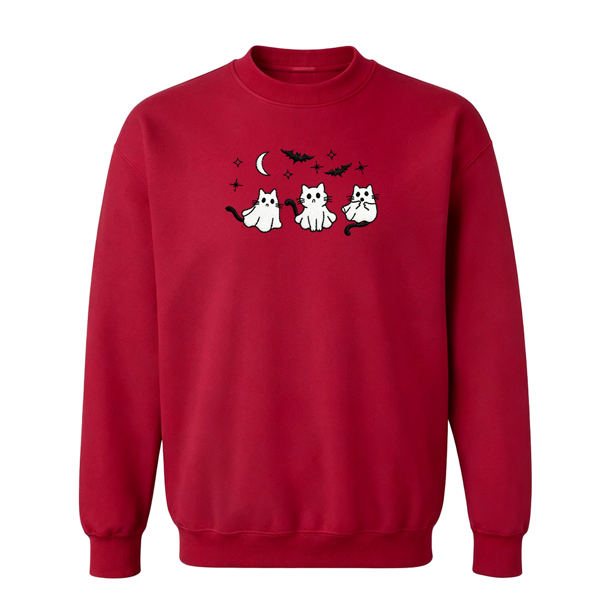 3 Ghost Cats Embroidered Spooky Season Halloween Sweatshirt