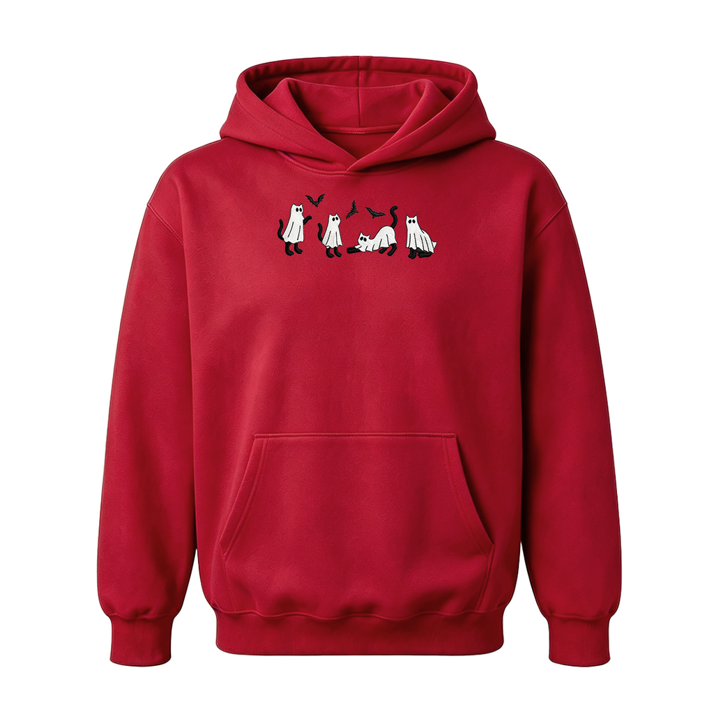 Embroidered Ghost Cats Halloween Hoodie