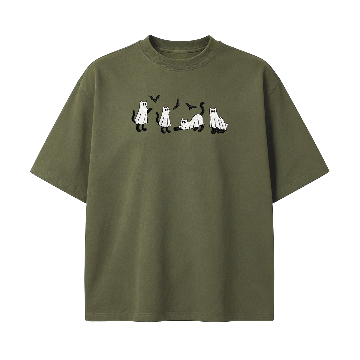 Embroidered Ghost Cats Halloween T-shirt