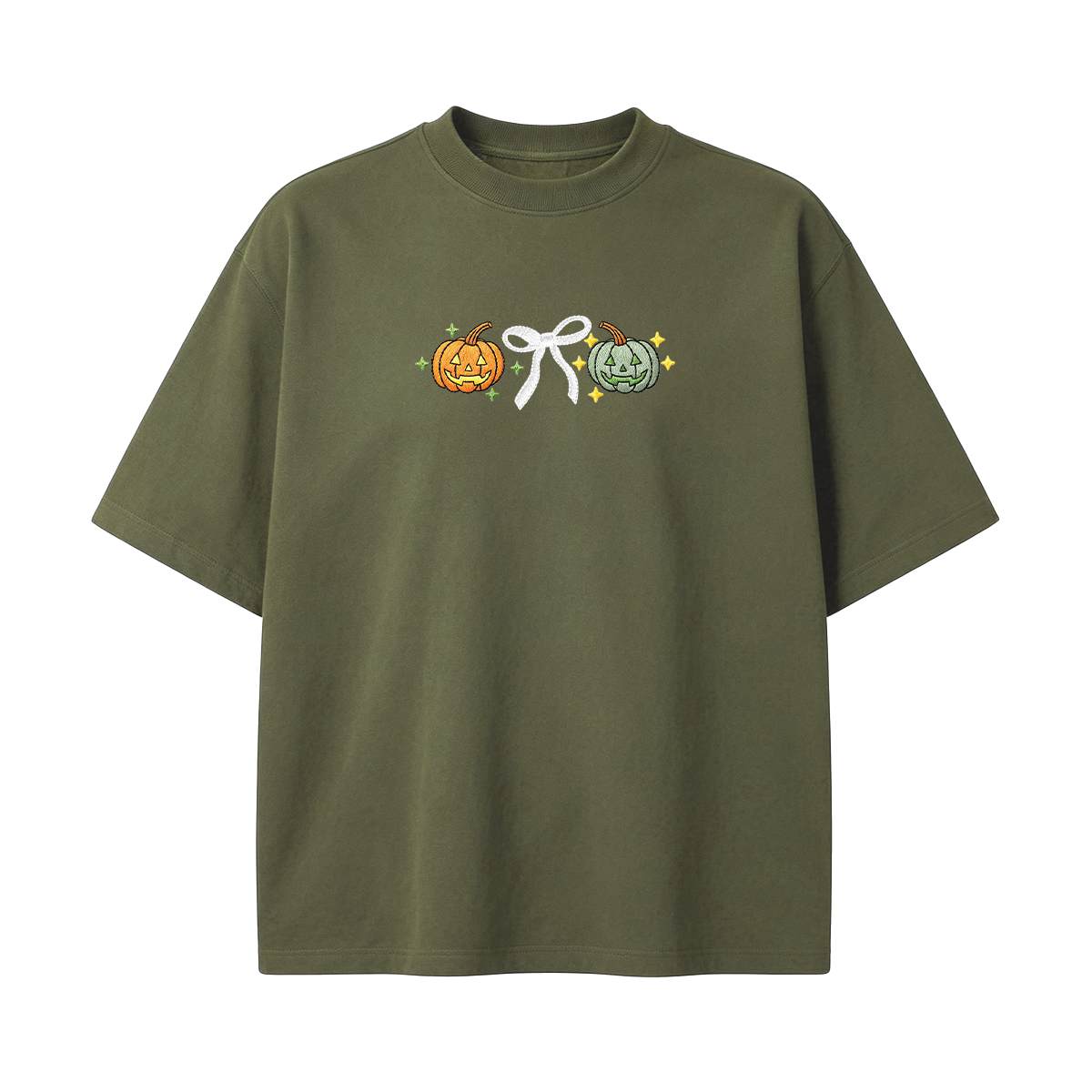 Embroidered Halloween Coquette Pumpkins T-shirt