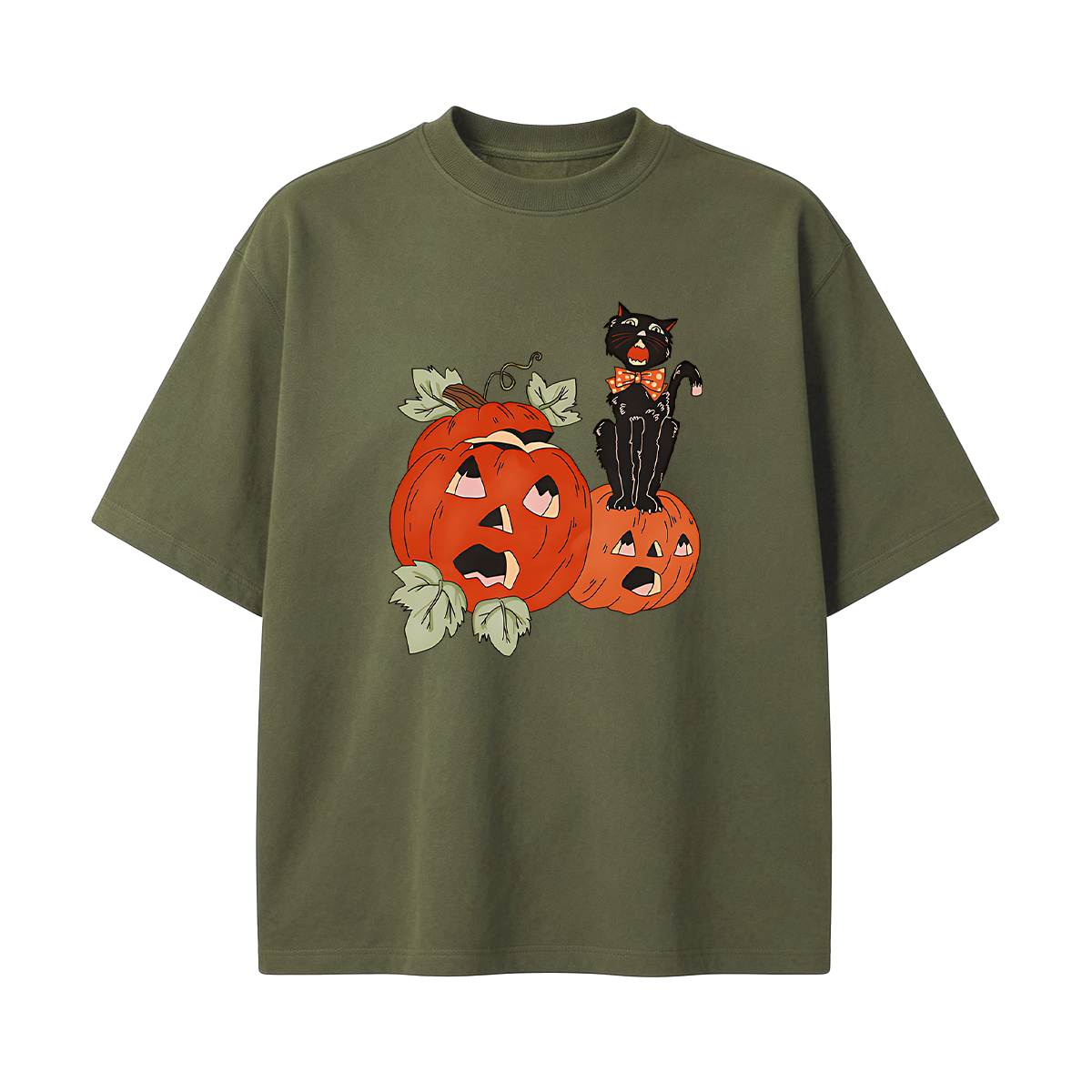 Halloween Screaming Black Cat And Pumpkins T-shirt
