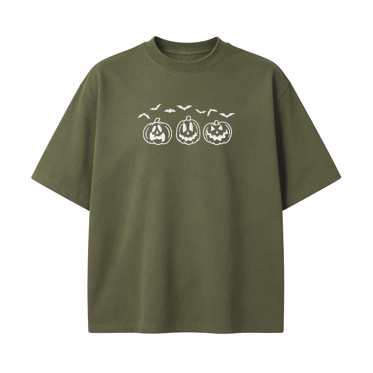 Embroidered Pumpkin Outline with Bats Halloween T-shirt