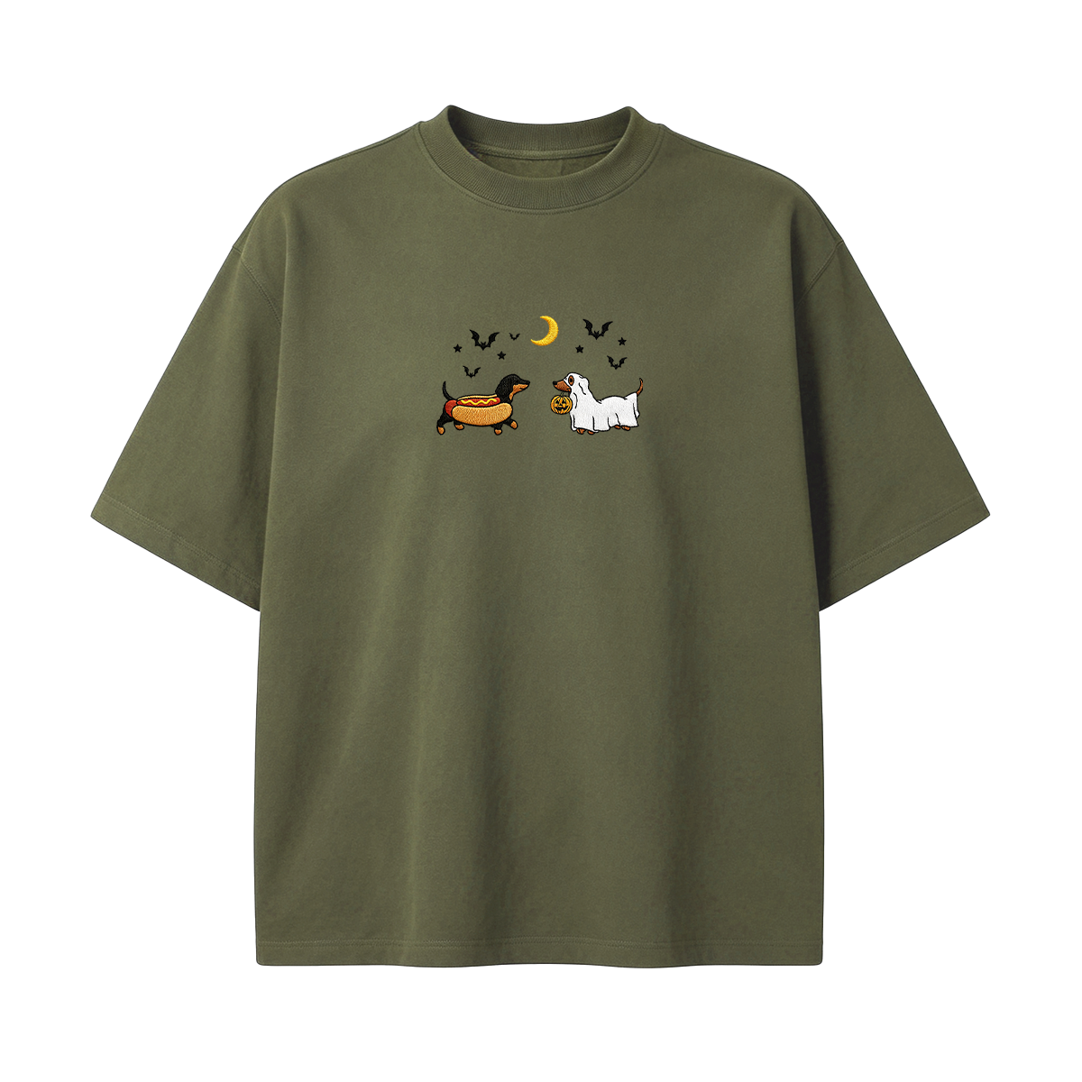 Embroidered Halloween Black and Brown & Brown Dachshunds Spooky Season  T-shirt