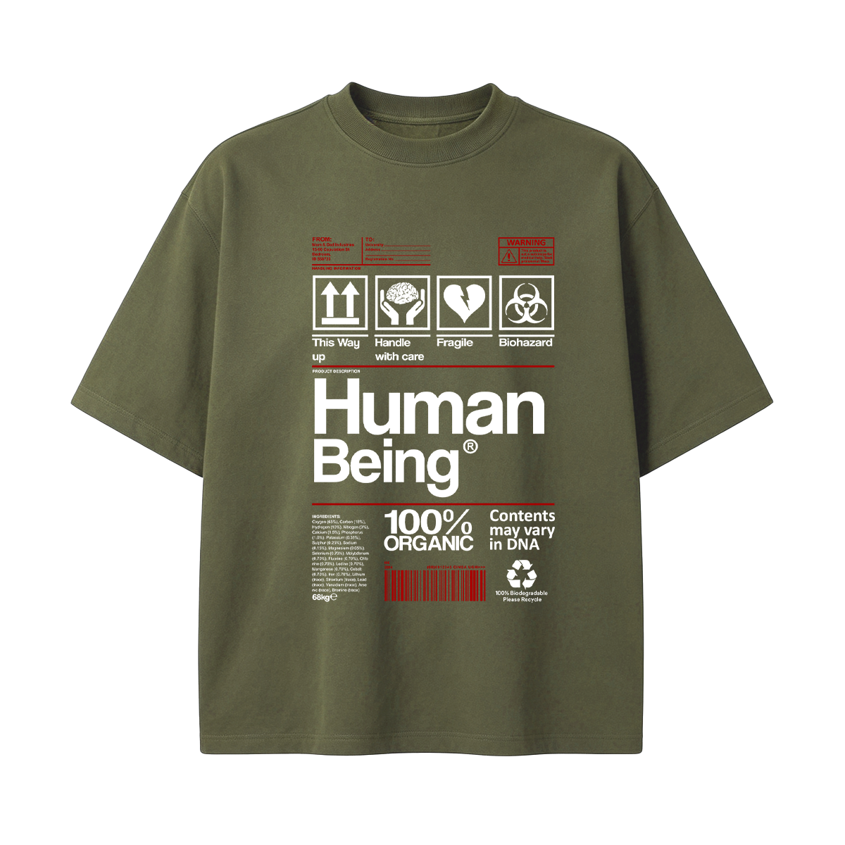Human Being 100% Organic Funny T-shirt