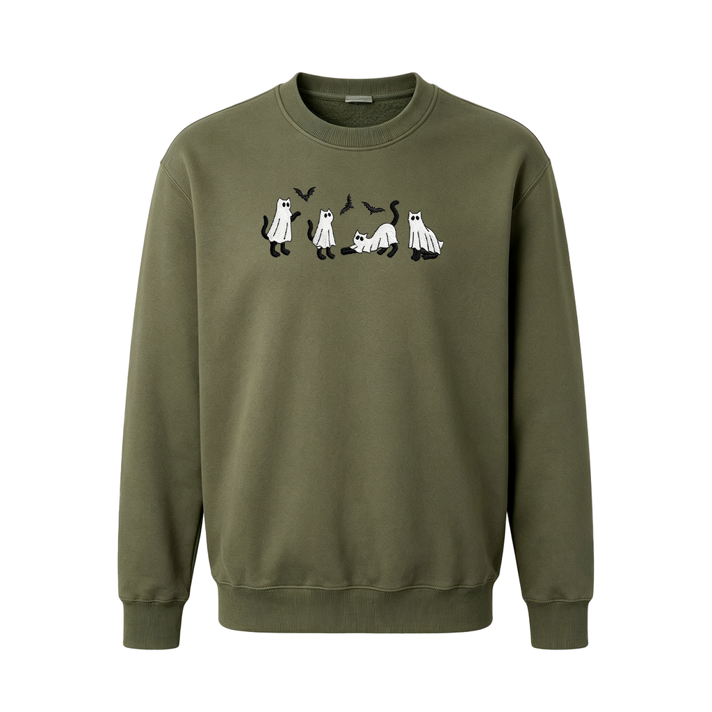 Embroidered Ghost Cats Halloween  Sweatshirt
